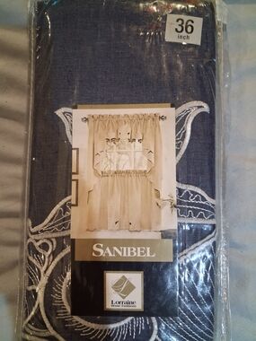 Sanibel Embroidered Curtain Tiers  Navy Blue & White